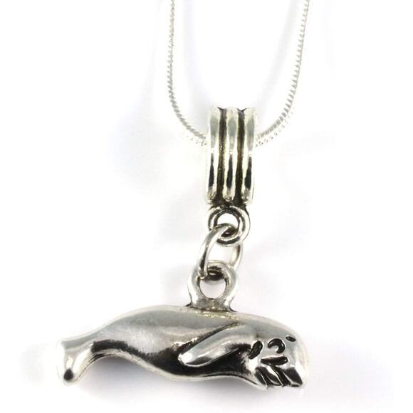 Manatee Charm Snake Chain Necklace - Ocean Sea Creature - Picture 3 of 9